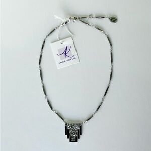 Anne Koplik Designs Art Deco Black/Crystal Pendant Necklace, 16-18”, NWT